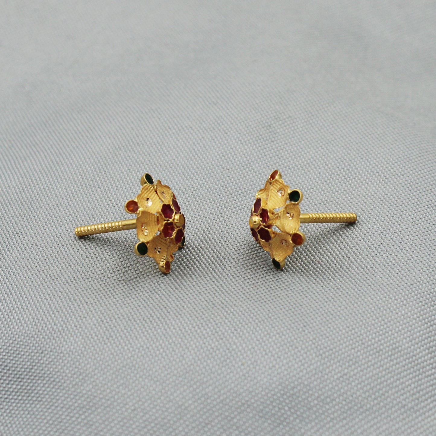 22k Gold Earrings Handmade Screw Back Stud Indian Women Jewelry for Gift