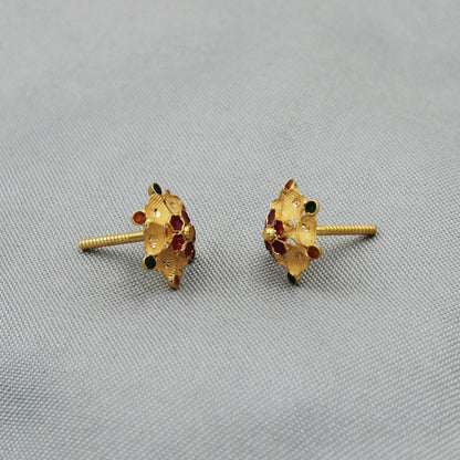 22k Gold Earrings Handmade Screw Back Stud Indian Women Jewelry for Gift