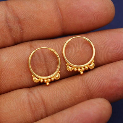 Handmade 22kt 22k Yellow Gold Hoop Bali Earrings Jewelry,