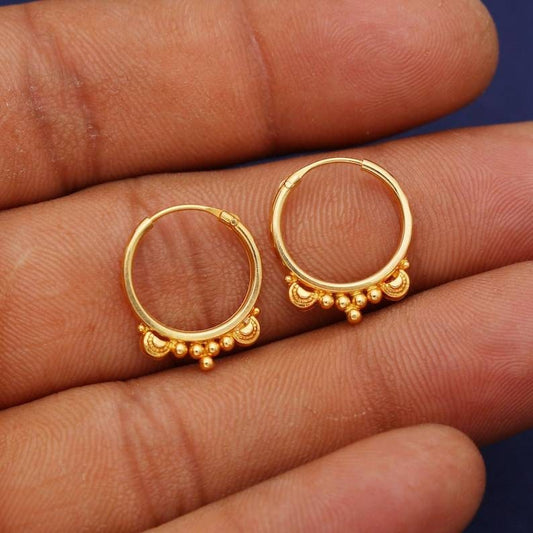 Handmade 22kt 22k Yellow Gold Hoop Bali Earrings Jewelry,