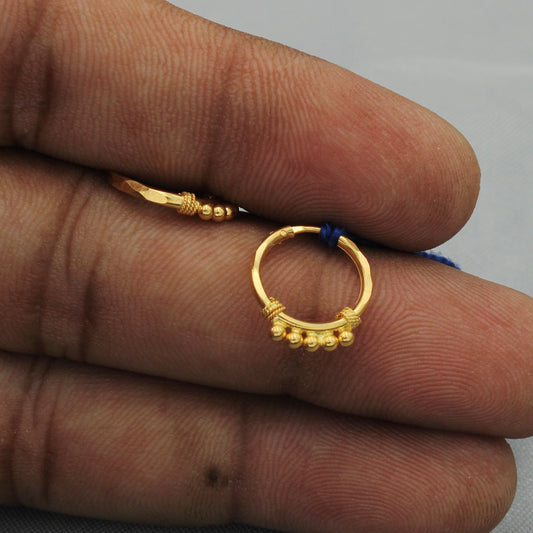 20k Yellow Gold Hoop earrings Bali Earrings , Huggies , Handmade Yellow gold dangle earrings for women, Christmas gift, Indian gold earrings