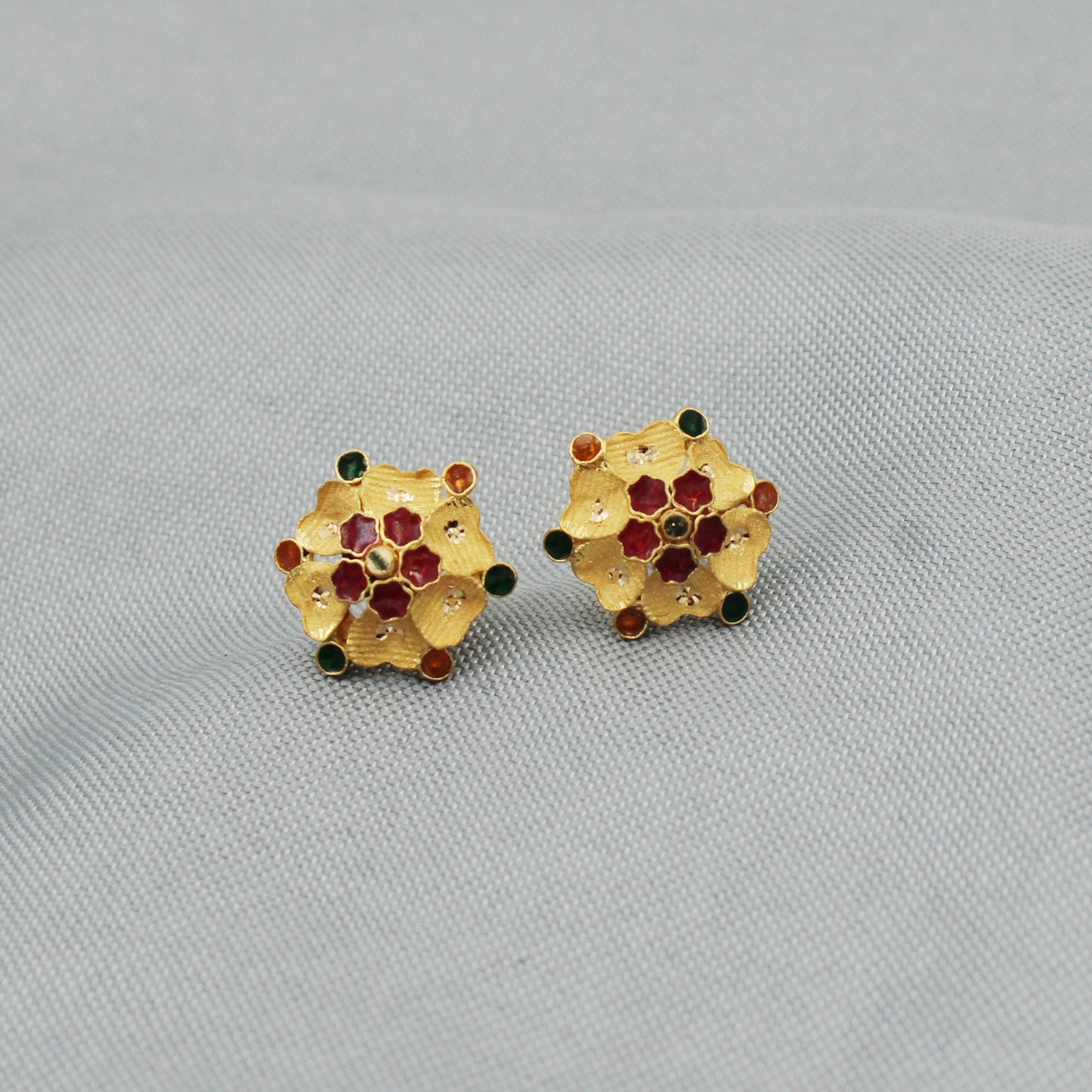 22k Gold Earrings Handmade Screw Back Stud Indian Women Jewelry for Gift