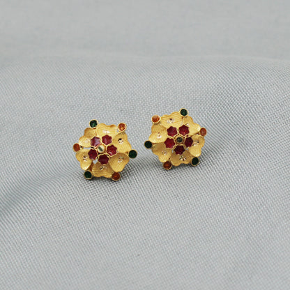 22k Gold Earrings Handmade Screw Back Stud Indian Women Jewelry for Gift