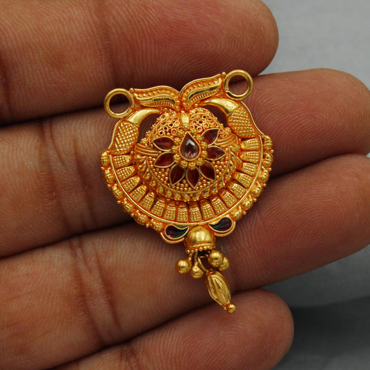 22k yellow gold pendant necklace indian traditional hanging Beads jewelry, K2158