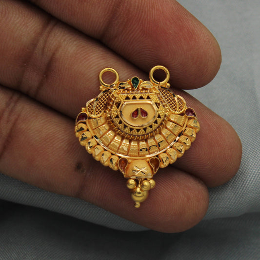 22k yellow gold pendant necklace indian traditional meena work handmade jewelry, K2163