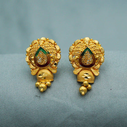 Indian 22k Gold Earrings Real Gold Indian Handmade Jewelry, K2303