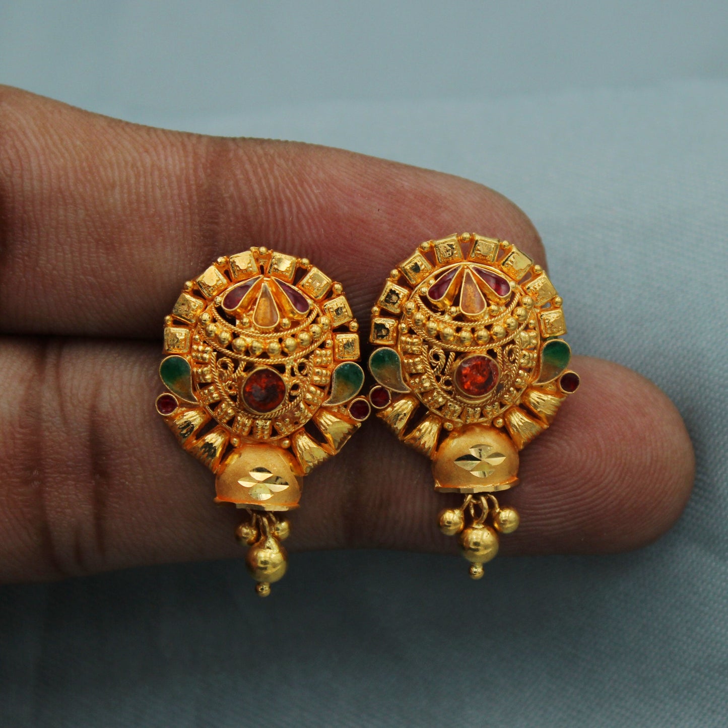 22 kt Yellow Gold Earrings, Indian Earrings with Dangling Beads wedding earrings, excellent jewelry for women, K2314