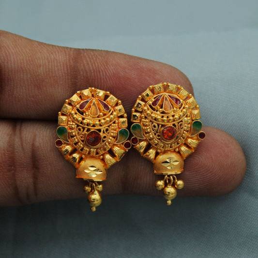 22 kt Yellow Gold Earrings, Indian Earrings with Dangling Beads wedding earrings, excellent jewelry for women, K2314