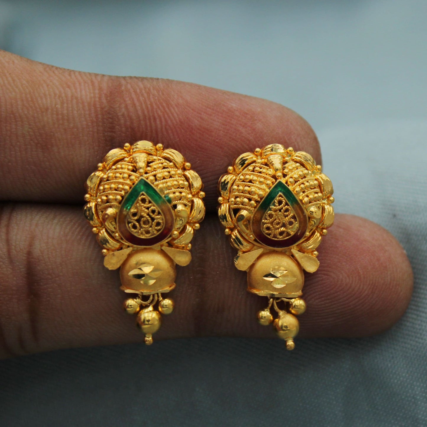 Indian 22k Gold Earrings Real Gold Indian Handmade Jewelry, K2303