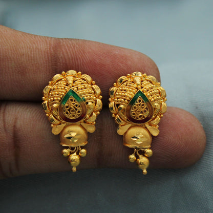 Indian 22k Gold Earrings Real Gold Indian Handmade Jewelry, K2303