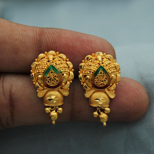 Indian 22k Gold Earrings Real Gold Indian Handmade Jewelry, K2303