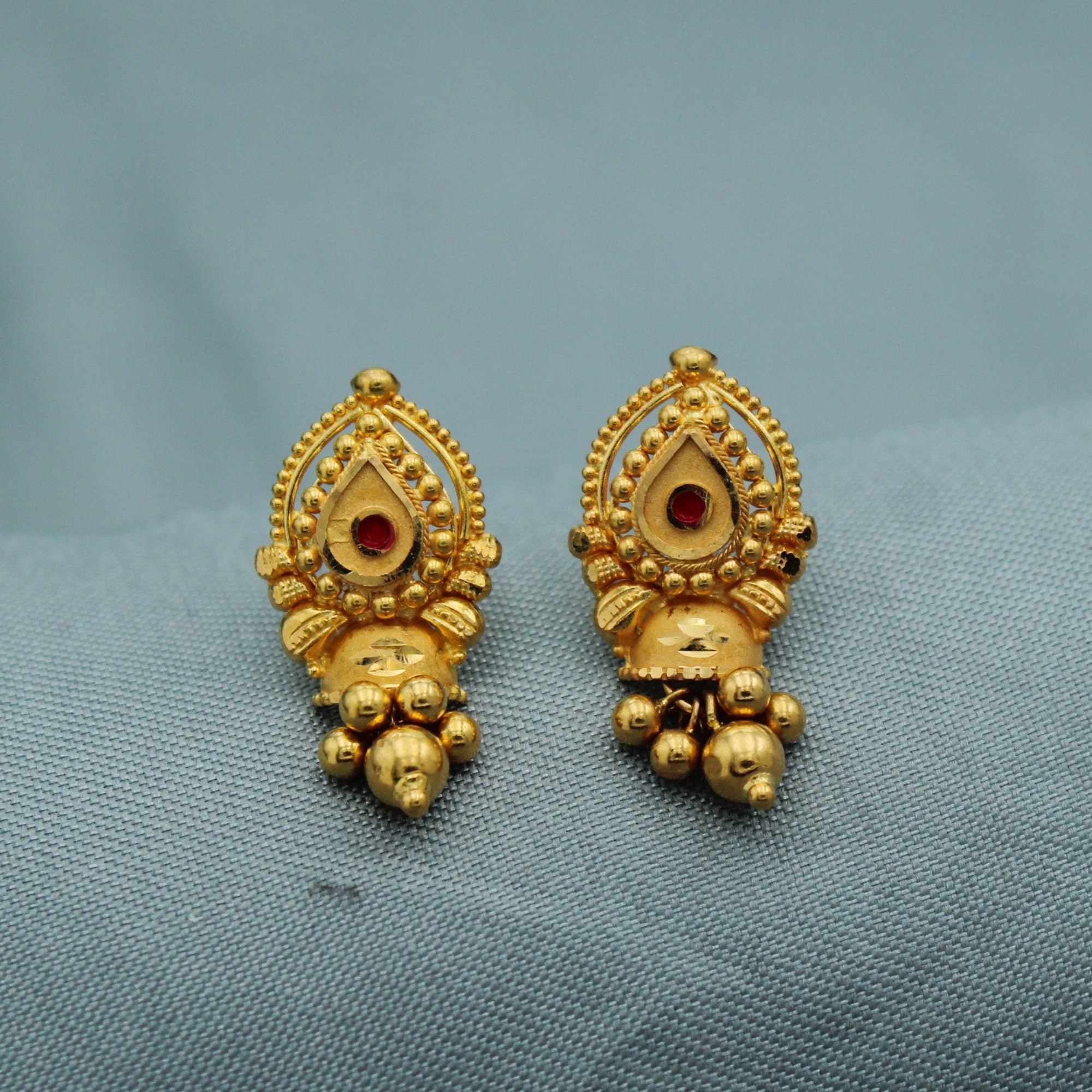 22k Gold Stud Earrings Handmade Yellow gold earrings for women vintage antique design indian gold earrings jewelry Gift for Women