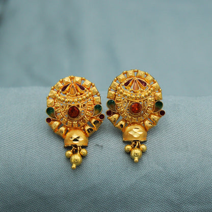 22 kt Yellow Gold Earrings, Indian Earrings with Dangling Beads wedding earrings, excellent jewelry for women, K2314