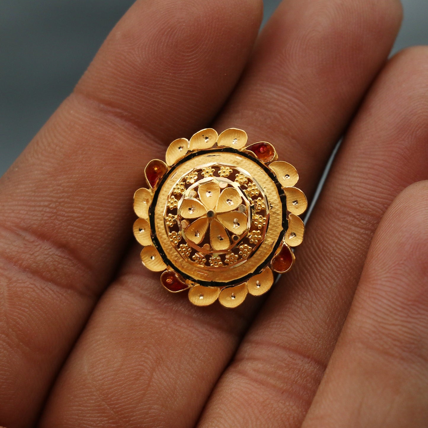 Round 22k Solid Gold Ring Jewelry, Meenakari Gold Ring, Enamel Gold Ring, Statement Pure Real Gold Ring, Indian Gold Ring, Women Gold Ring,