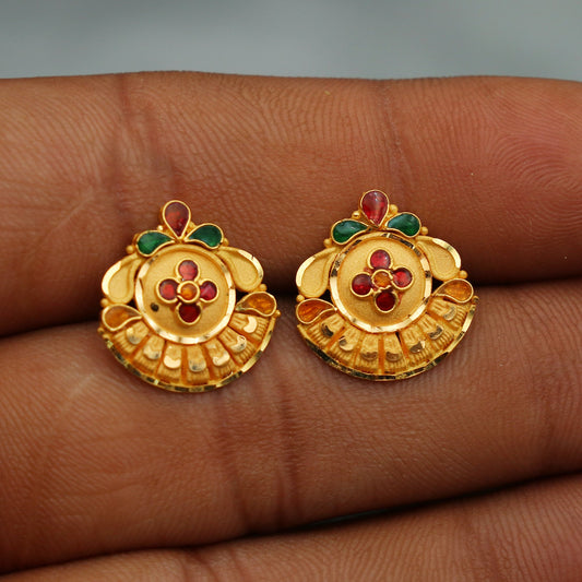 solid 22k gold stud Earrings, tops in gold, handcrafted 22k gold jewelry,