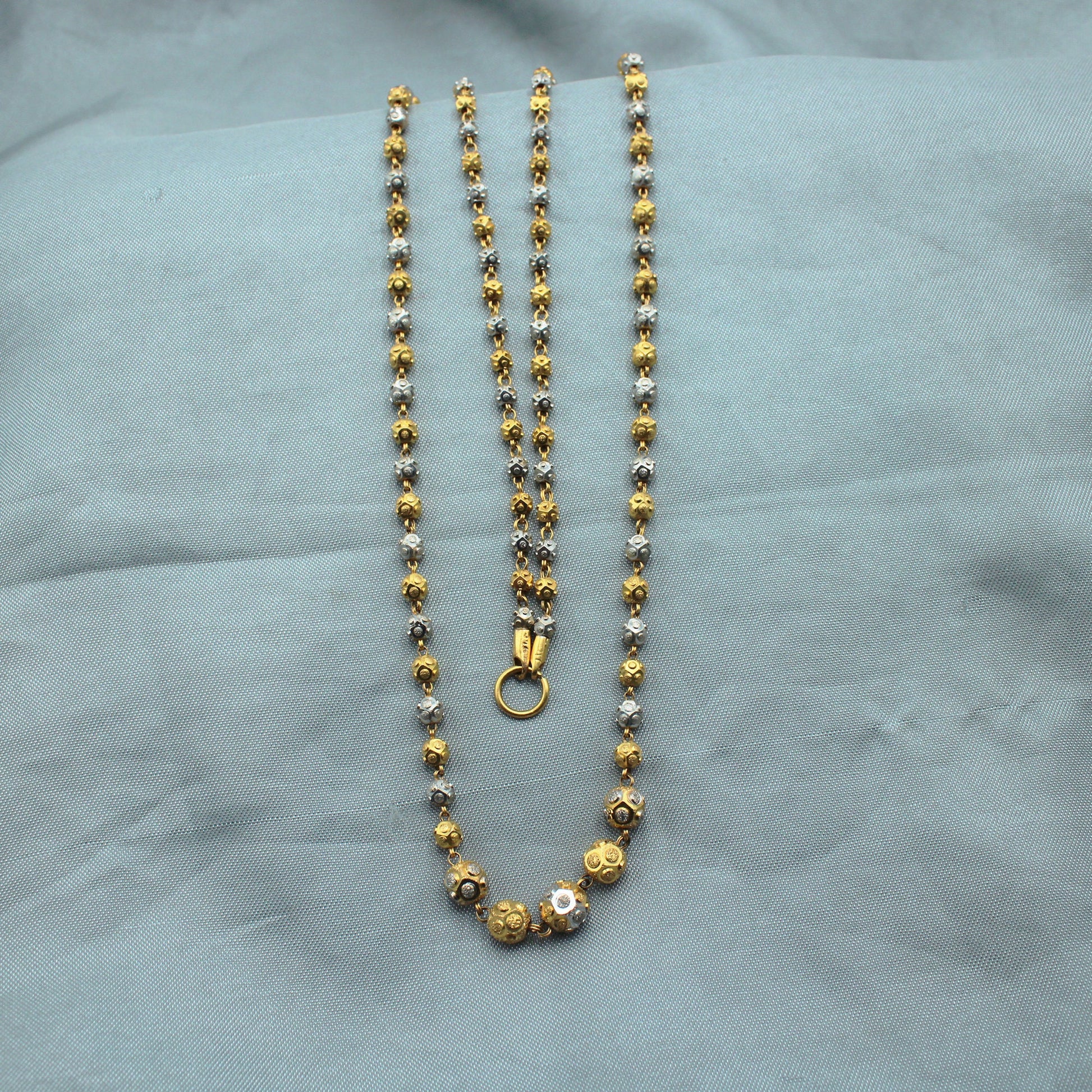 Ball Beads 22k Gold Chain Necklace Indian Handmade Jewelry, White