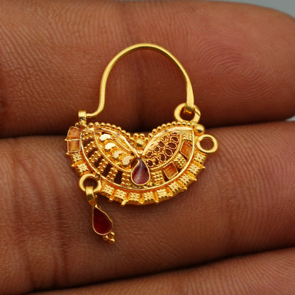 22k Yellow Gold Nath Nose pin women indian Jewelry, Gold hoop earrings, K2504