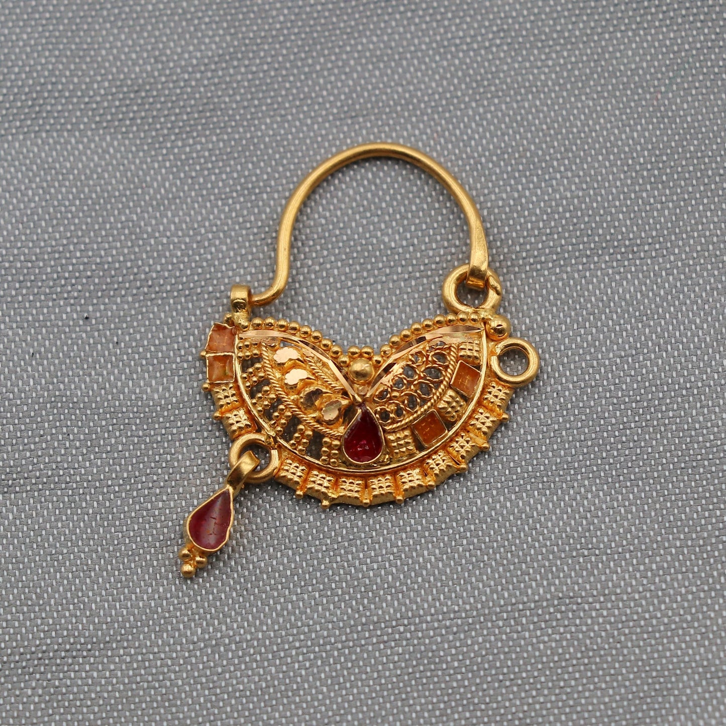 22k Yellow Gold Nath Nose pin women indian Jewelry, Gold hoop earrings, K2504