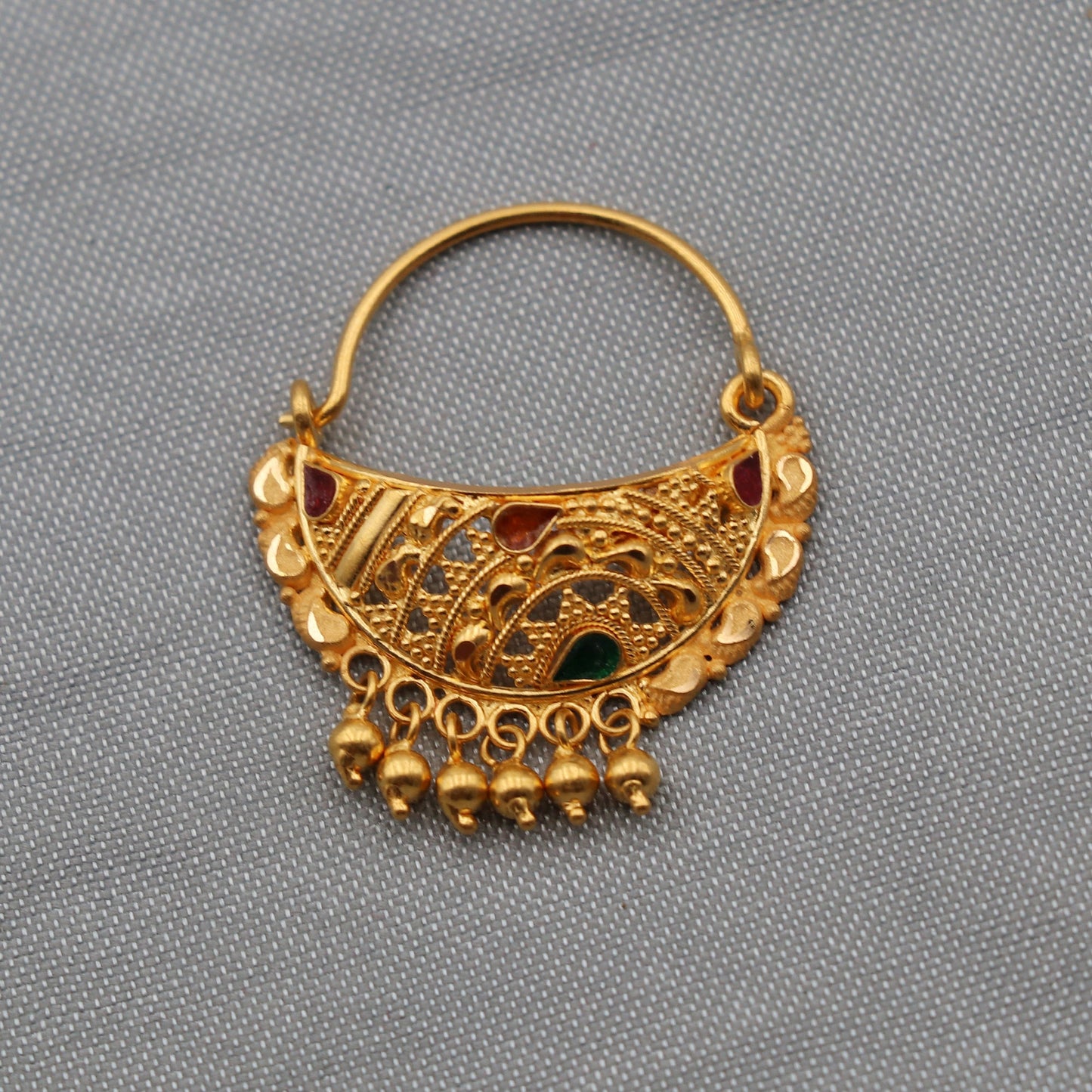 real solid gold 22k gold Nose ring, handcrafted gold nose nath ring, bridal nath women indian Jewelry, K2505