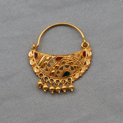 real solid gold 22k gold Nose ring, handcrafted gold nose nath ring, bridal nath women indian Jewelry, K2505