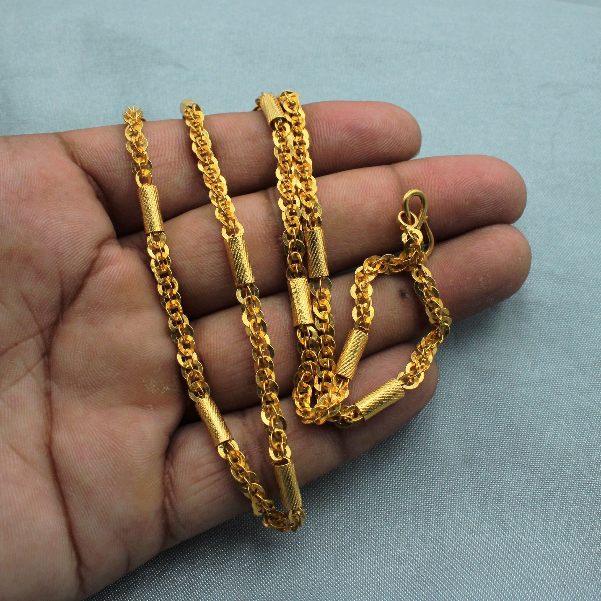 22k Gold Chain Necklace Indian Handmade Jewelry, Thick Men Gold