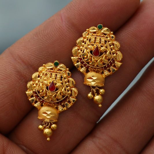 Handmade 22kt Gold Earrings Jewelry, K2549