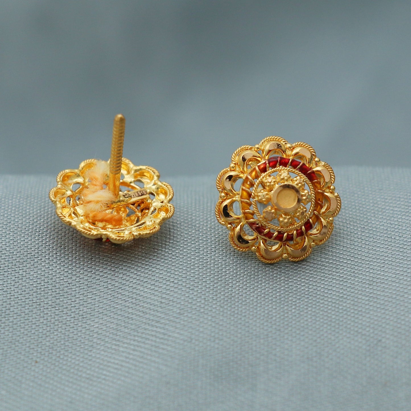 22k Yellow Gold Stud Earrings , Gold Tops Handmade Yellow gold earrings for women