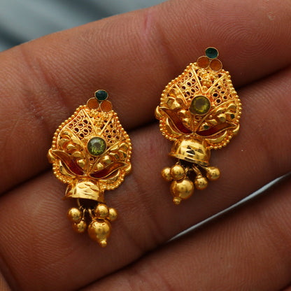 22k Gold Stud Earrings, Handmade Yellow gold earrings for women,