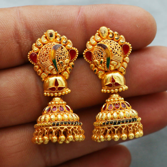 vintage big real hallmarked 22k Gold Earrings