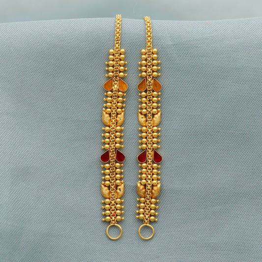 22k Yellow Gold chain for Earrings , Handmade gold ear chain for women, vintage antique design indian gold earrings jewelry, Gift for Women