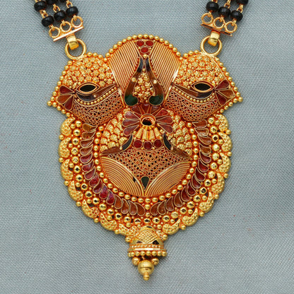 Heavy Wedding Wife Mangalsutra Necklace, 22k Gold Gift for Wife, Designer 22k Gold Pendant and Hand Crafted Black Beads Chain in 22k,