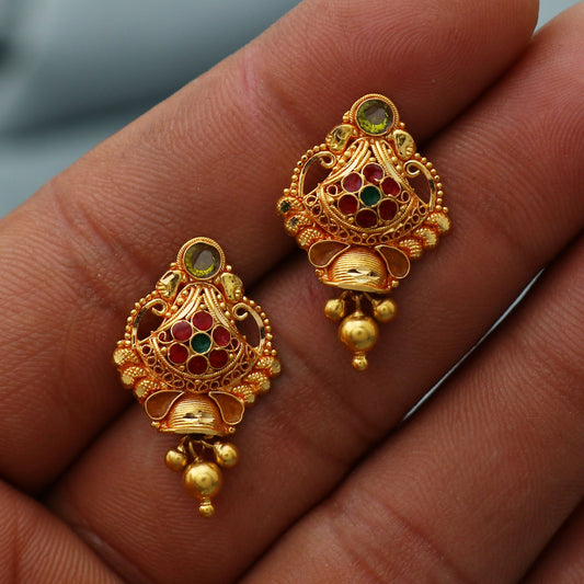 Real 22kt Gold Earrings Handmade Indian Jewelry for Women, K2546