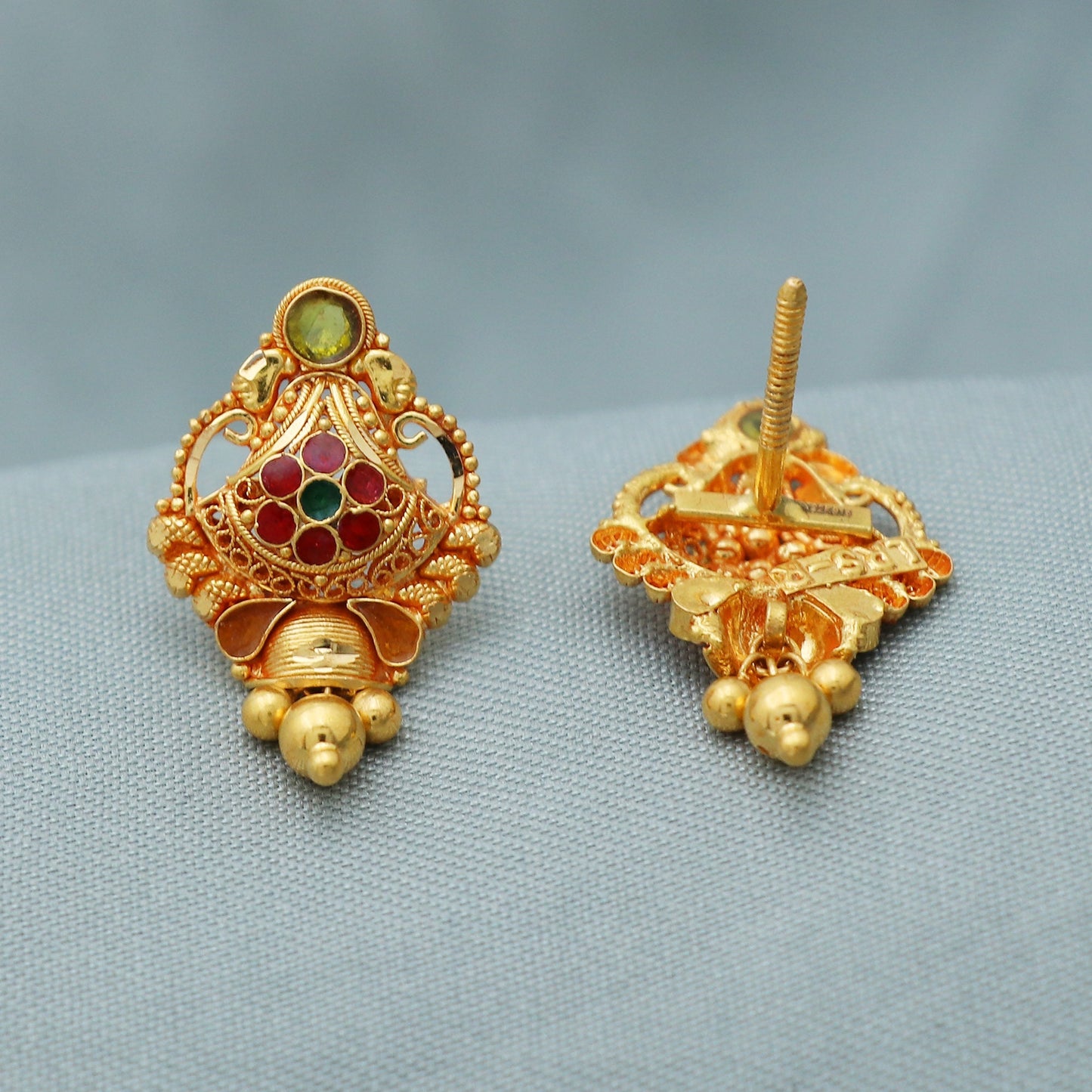 Real 22kt Gold Earrings Handmade Indian Jewelry for Women, K2546