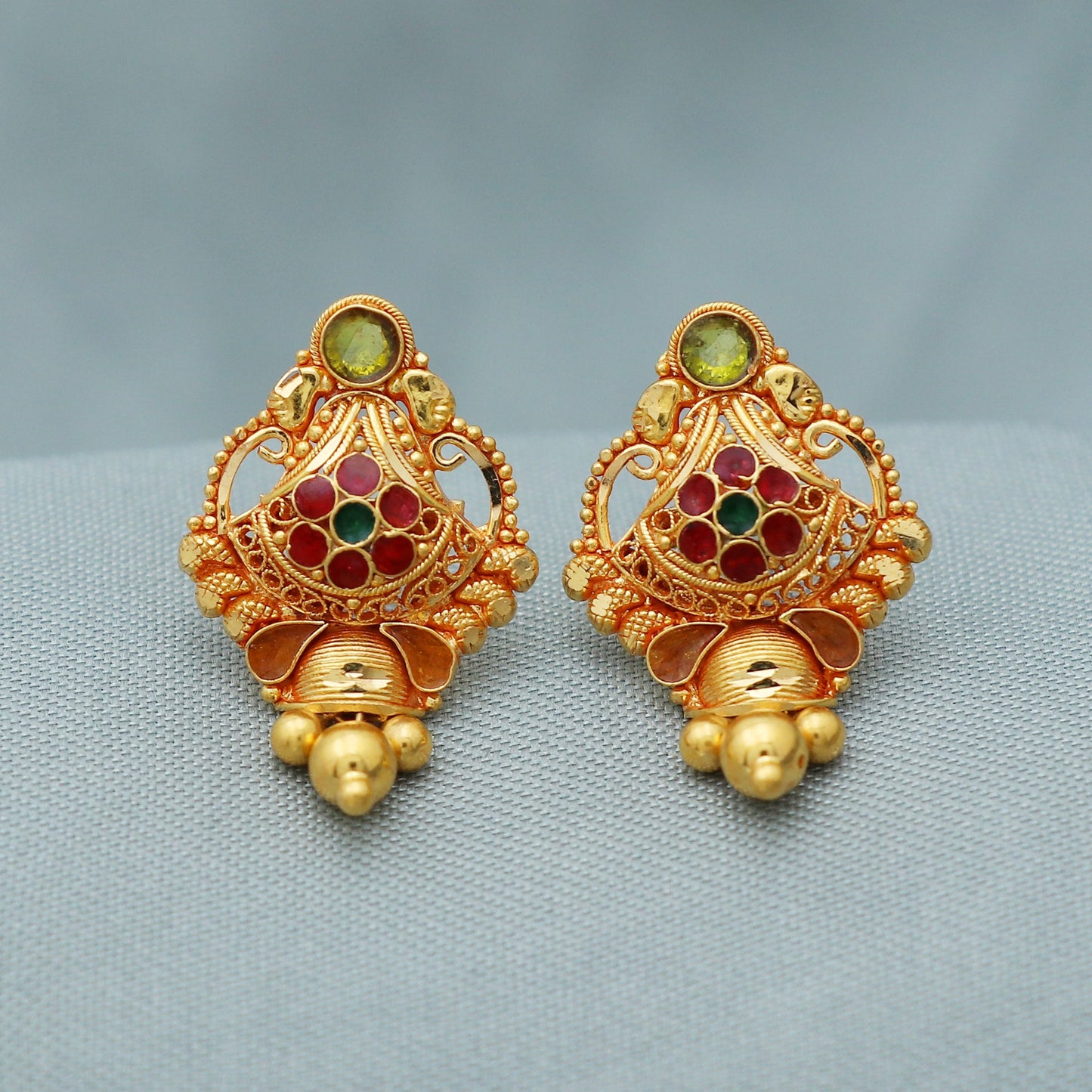 Real 22kt Gold Earrings Handmade Indian Jewelry for Women, K2546