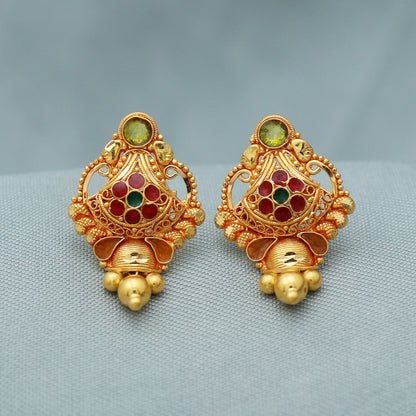 Real 22kt Gold Earrings Handmade Indian Jewelry for Women, K2546