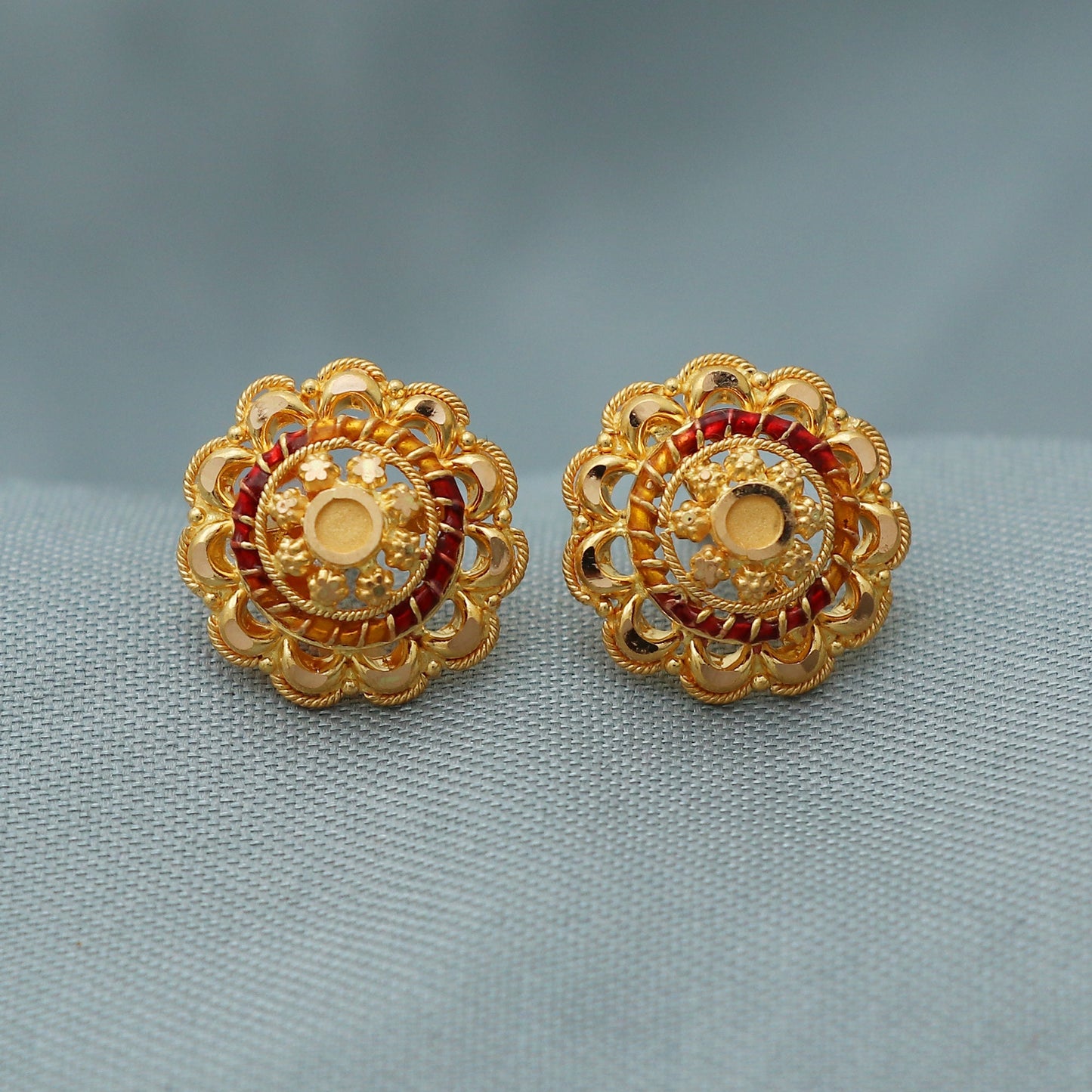 22k Yellow Gold Stud Earrings , Gold Tops Handmade Yellow gold earrings for women