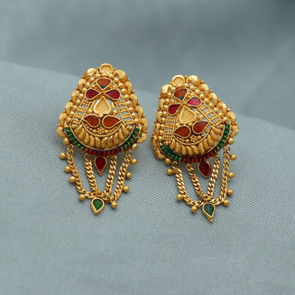 solid 22k gold earrings chain handcrafted jewellery, Handmade Yellow gold earrings for women, dangling chain indian gold earrings jewelry,