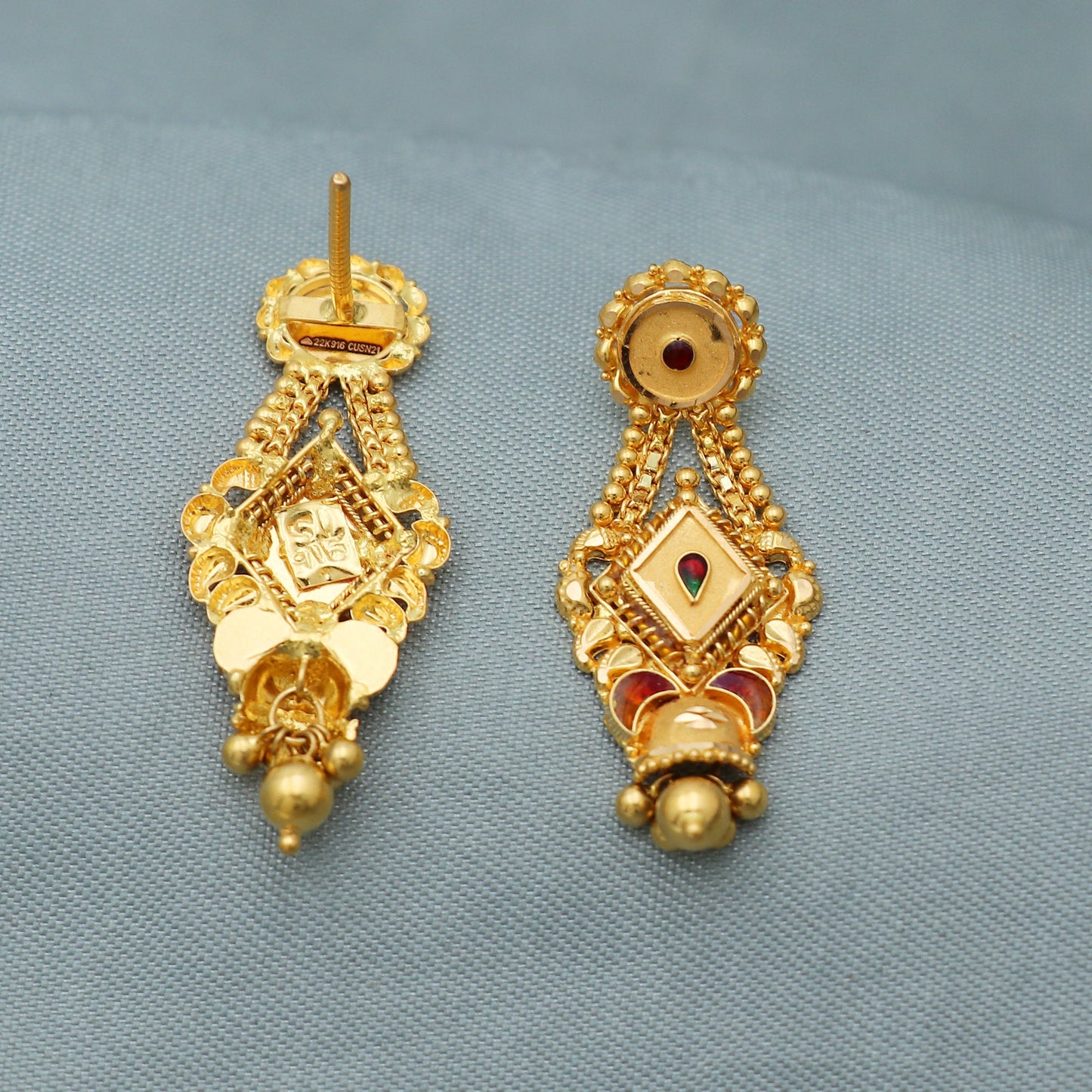 22k Yellow Gold Stud Earrings , Handmade Yellow gold earrings for women, vintage antique design indian gold earrings jewelry, Gift for Women