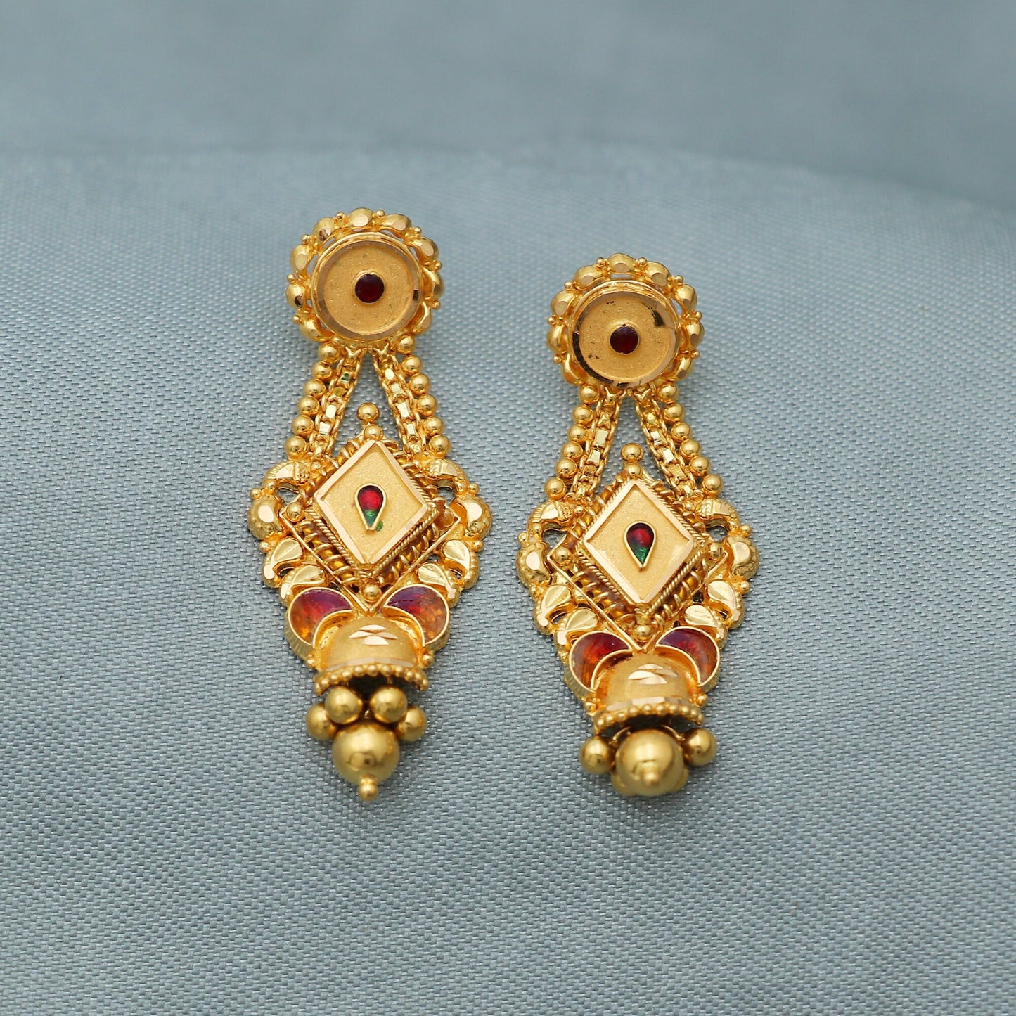 22k Yellow Gold Stud Earrings , Handmade Yellow gold earrings for women, vintage antique design indian gold earrings jewelry, Gift for Women