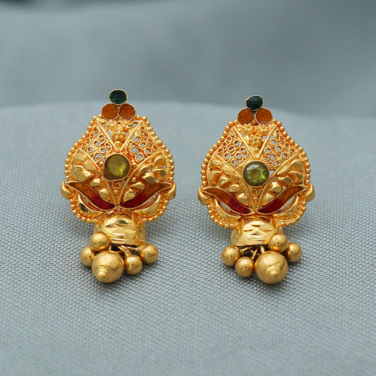 22k Gold Stud Earrings, Handmade Yellow gold earrings for women,