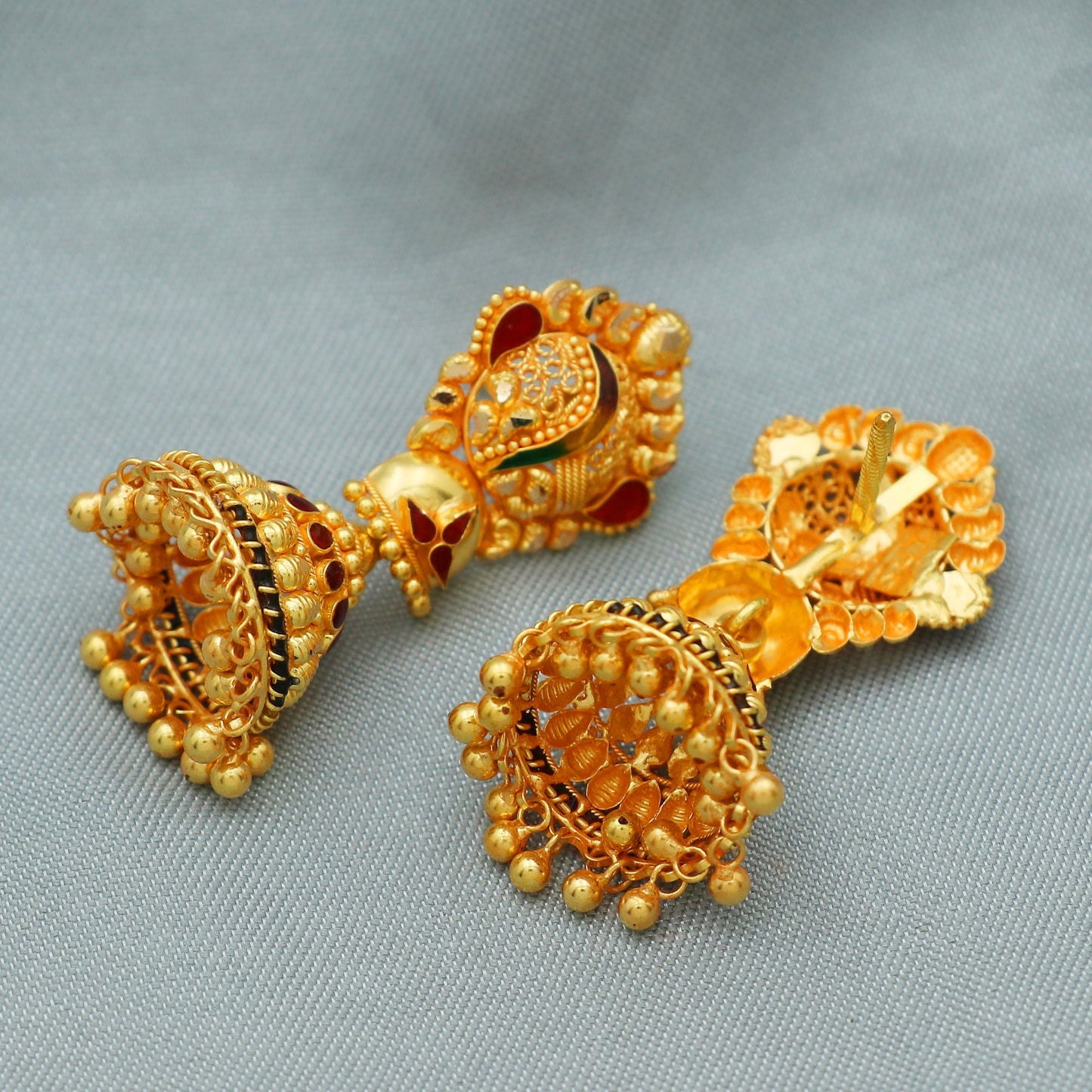 vintage big real hallmarked 22k Gold Earrings