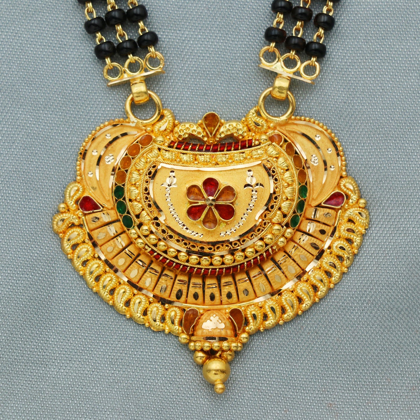 22k Gold Black Beads Mangalsutra Necklace: Indian Style Pendant Jewelry