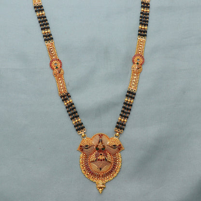 Heavy Wedding Wife Mangalsutra Necklace, 22k Gold Gift for Wife, Designer 22k Gold Pendant and Hand Crafted Black Beads Chain in 22k,