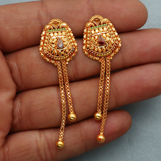 22k Yellow Gold Earrings , Handmade Yellow gold earrings for women, vintage antique design indian gold earrings jewelry, Gift for Women