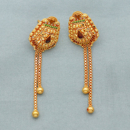 22k Yellow Gold Earrings , Handmade Yellow gold earrings for women, vintage antique design indian gold earrings jewelry, Gift for Women