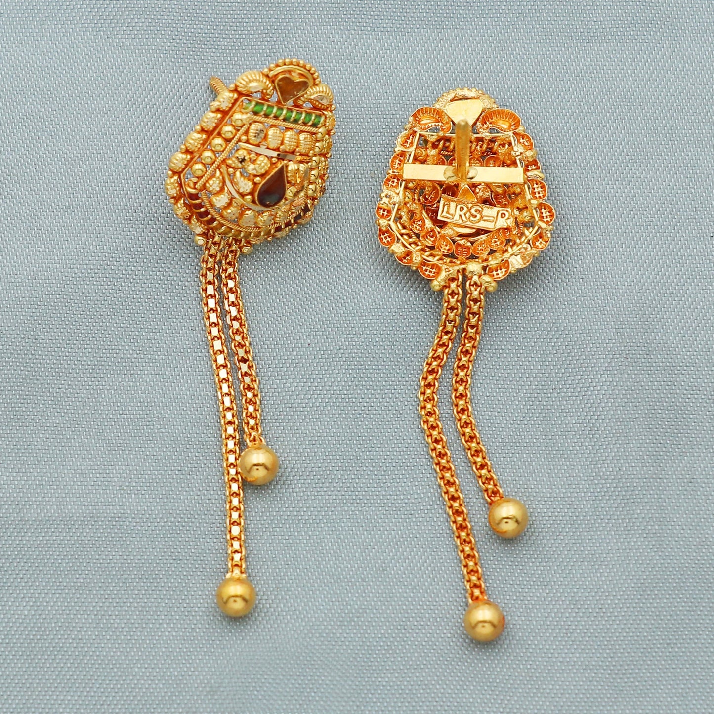22k Yellow Gold Earrings , Handmade Yellow gold earrings for women, vintage antique design indian gold earrings jewelry, Gift for Women