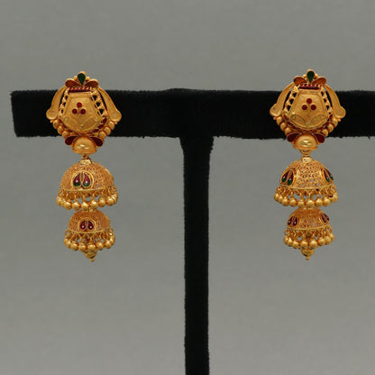 22kt 22k Yellow Gold Earrings Jhumka Jhumki jewelry, handmade wedding indian Wedding Earrings Chandelier
