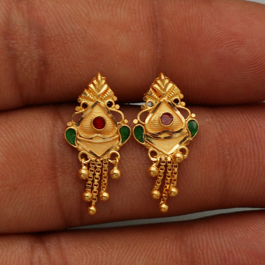 22k Yellow Gold Stud Earrings, Indian Handmade gold earrings for women, Party Wear Ethnic Earrings for Gift