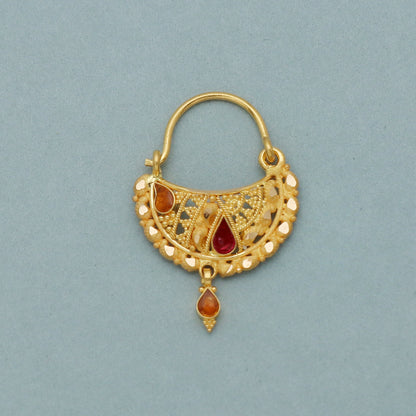 22k Yellow Gold Hoop Nose Ring Nath, Handmade big Yellow gold earrings for women, Valentine Day gift, star design indian gold earrings