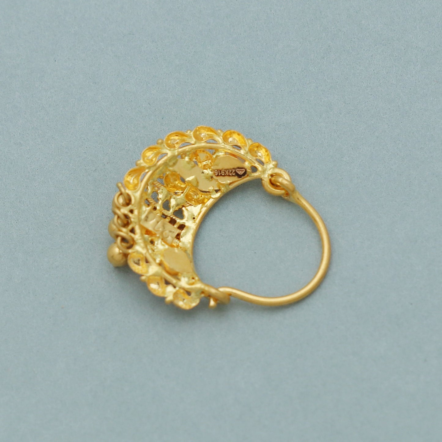 22kt gold nose ring nath, indian gold earrings, solid nose ring jewelry for gift